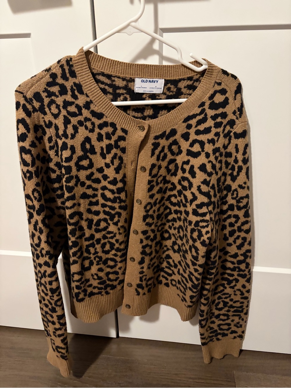 Old Navy Leopard Print Cardigan in Camel and Black